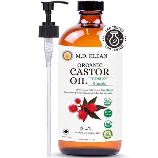 M.D KLEAN Organic Castor Oil Cold Pressed Hexene Free (500 ML) Glass Bottle