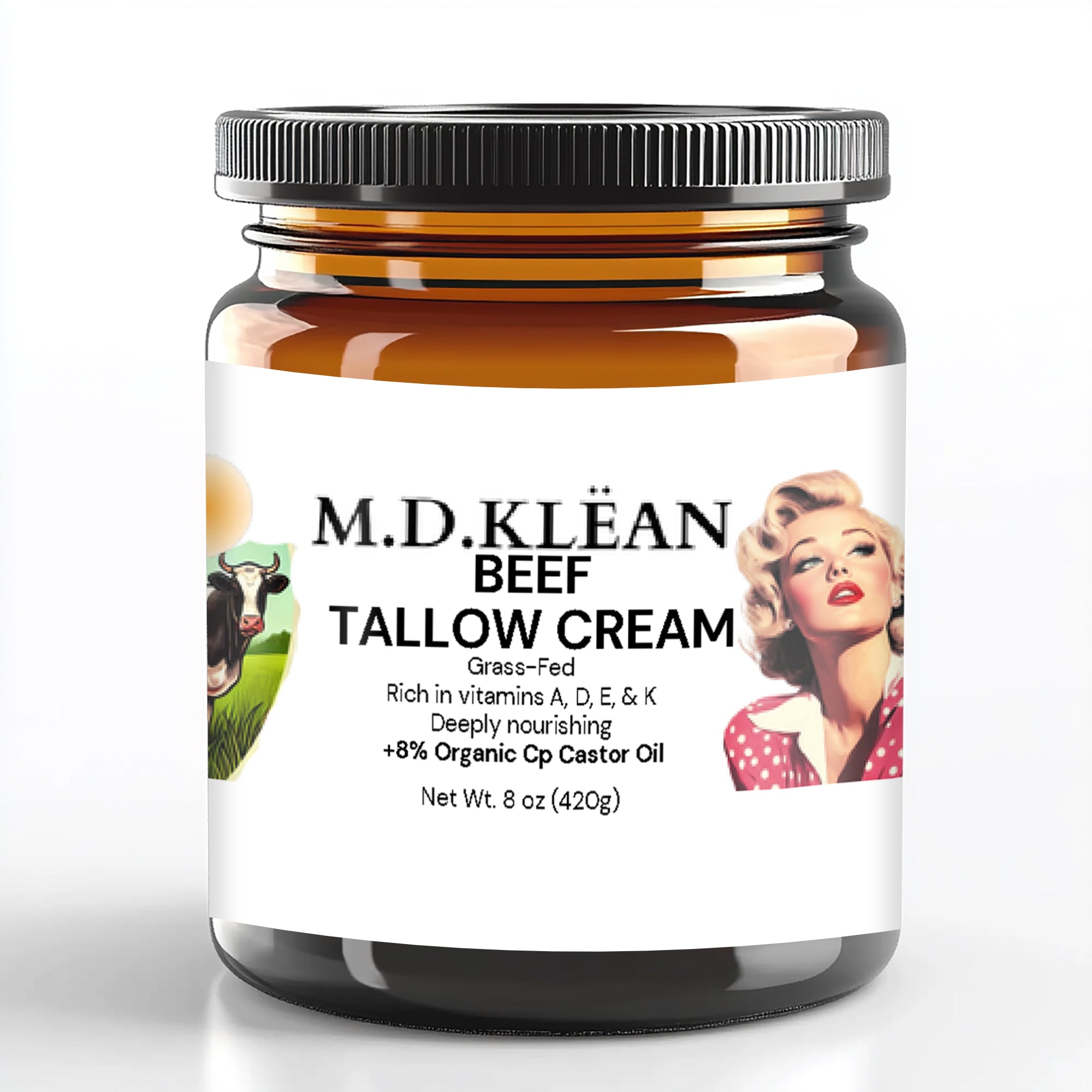 M.D KLEAN  Beef Tallow Balm (Organic Face Cream) 8 oz Glass Jar