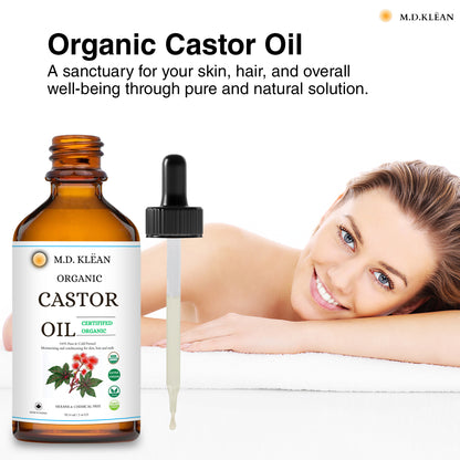 M.D. Klean Organic Cold Pressed Castor Oil (560 ml) 60 ML Dropper + Pump Included